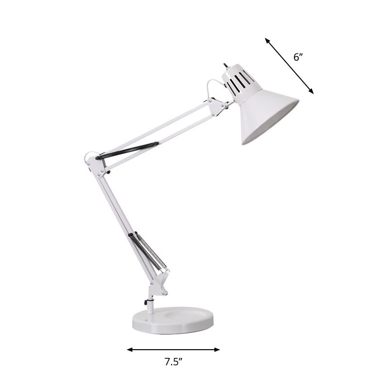 Lámpara de escritorio de múltiples articulaciones Nordic Style Metallic 1 Ligera de lectura blanca clara Luz con sombra de cono para dormitorio