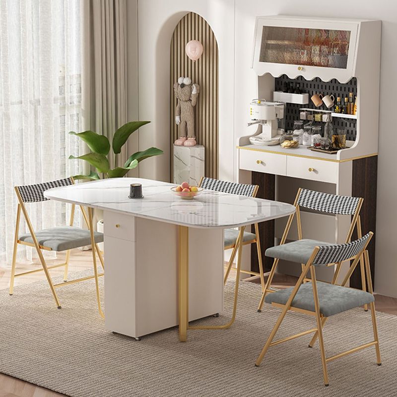 1/3/5 Piece Rectangle Shape Stone Top Dining Room Furniture Set