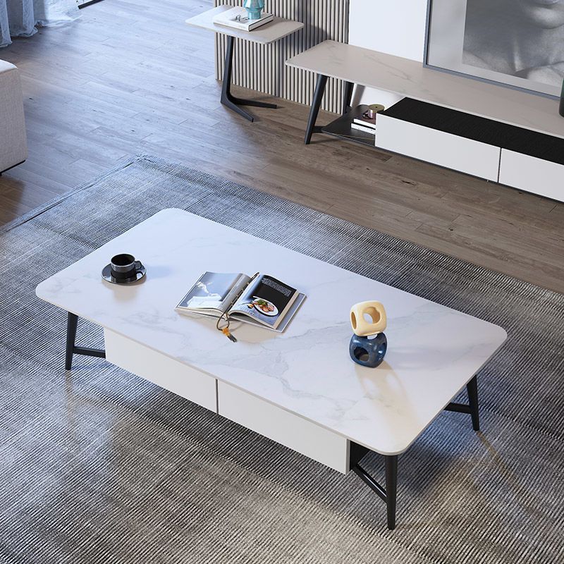 Modern Style Rock Slate Black Gold/white Gold/White Black with 2 Drawer Coffee Table