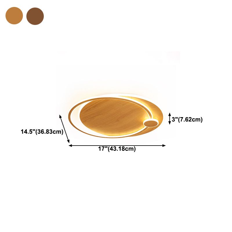 Wooden Ceiling Light 1-Light Round Modern Flush Mount Light for Living Room