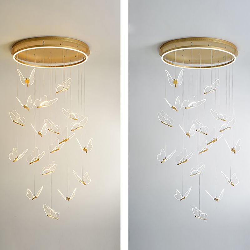 Multi Light Butterfly Pendant Lighting Modern Acrylic Cluster Pendant Light in Gold