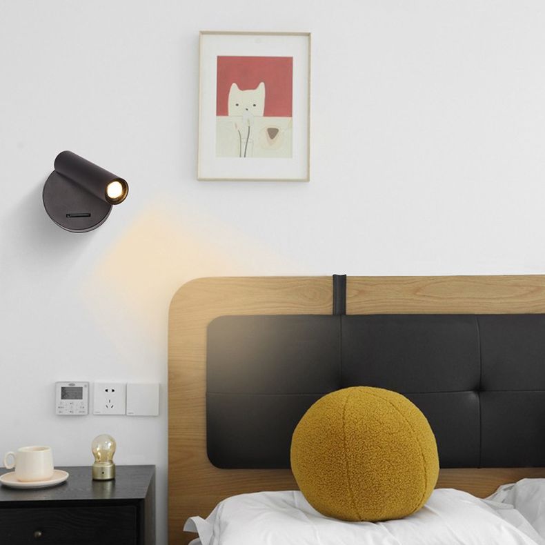 Angle Adjustable Mini LED Sconce Light Contemporary Minimalism Bedroom Lighting Fixture with Metal Round Base