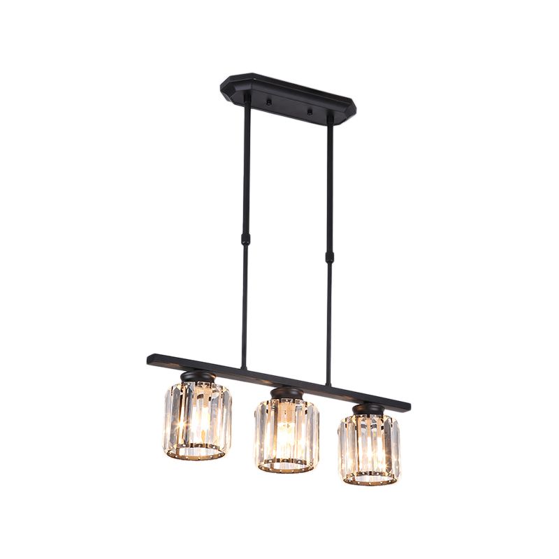 Nordic Cylinder Island Pendant Crystal 3/4 Bulbes suspendues plafond plafond en noir pour salon