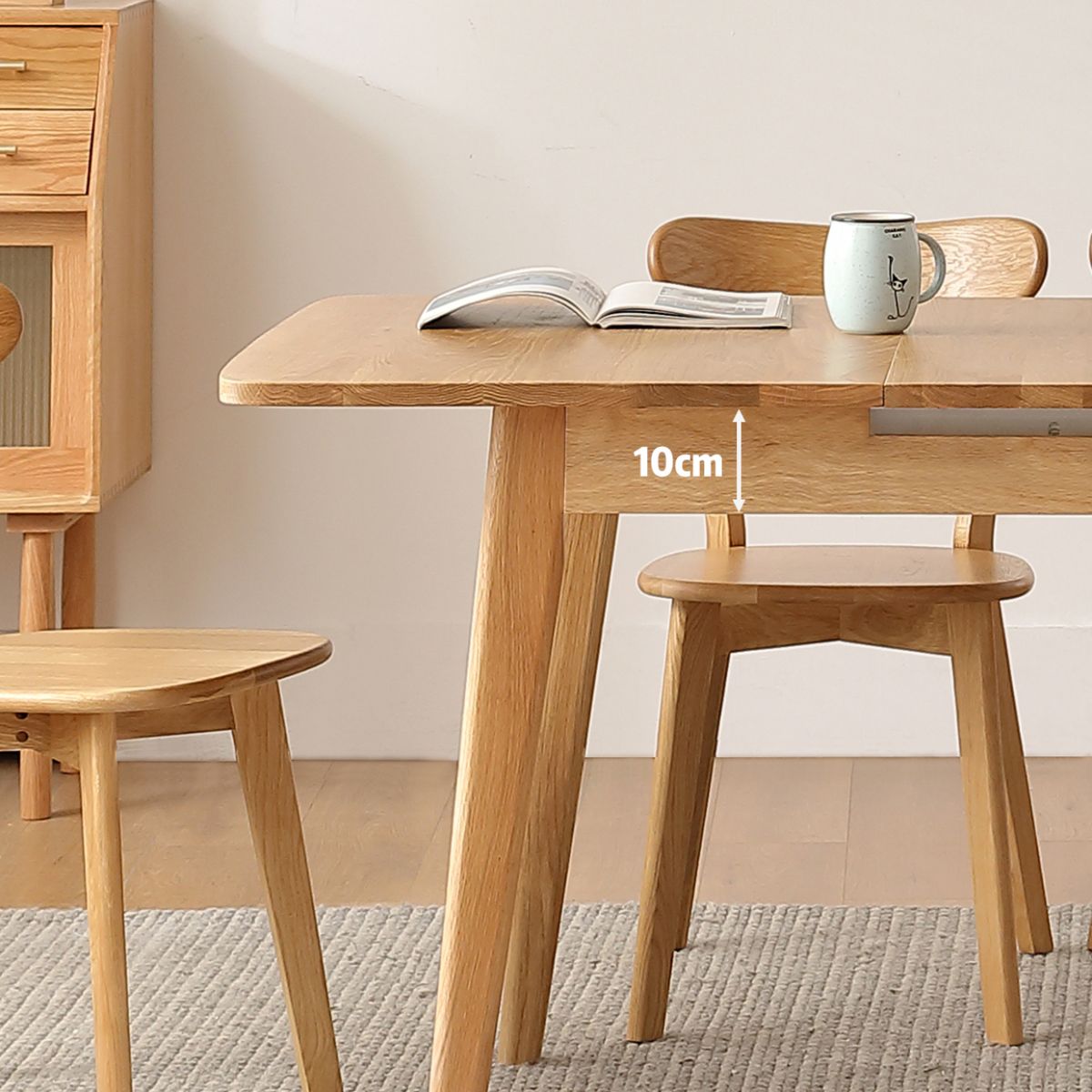 Extendable Rectangle Dining Table Modern Adjustable Oak Wood Table with 4 Legs for restaurant