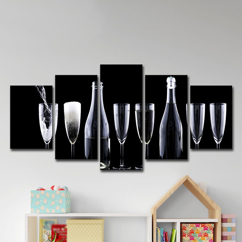 Modern Wine and Glasses Art Print Canvas Multi-Piece Black Wall Decor for Kitchen