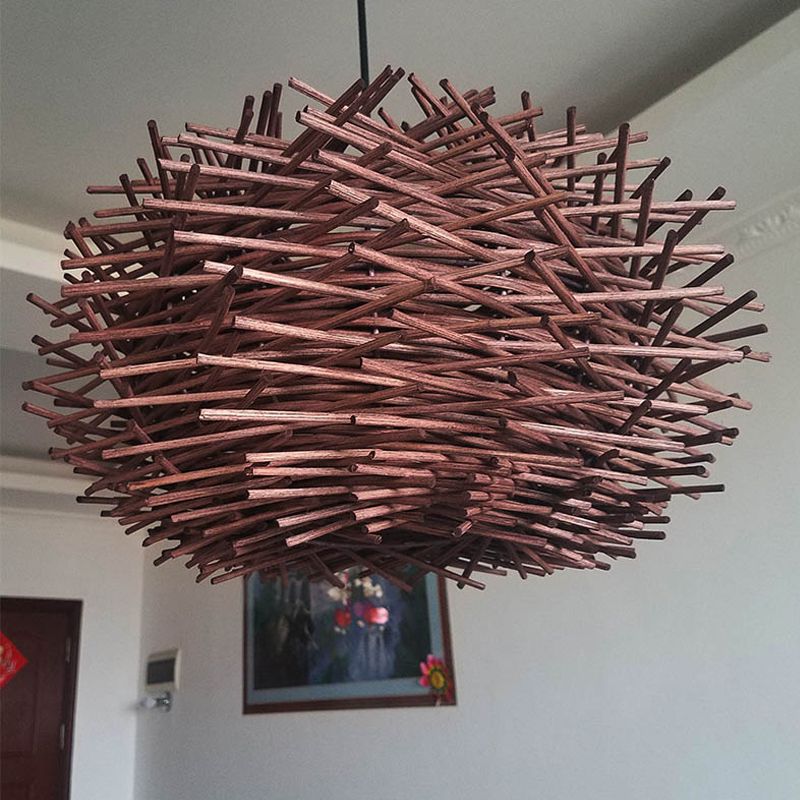 Chinese 1 Bulb Ceiling Lamp White Global Hanging Pendant Light with Rattan Shade