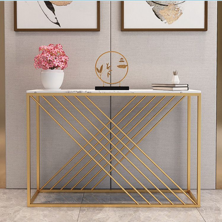 12" W Glam Marble Console Table Rectangle Stain Resistant Accent Table for Hall