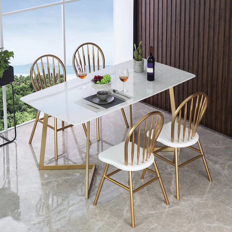 Modern Dining Furniture Set 1/5 Pcs Stone Dining Table with Metal Frame Armless Chairs