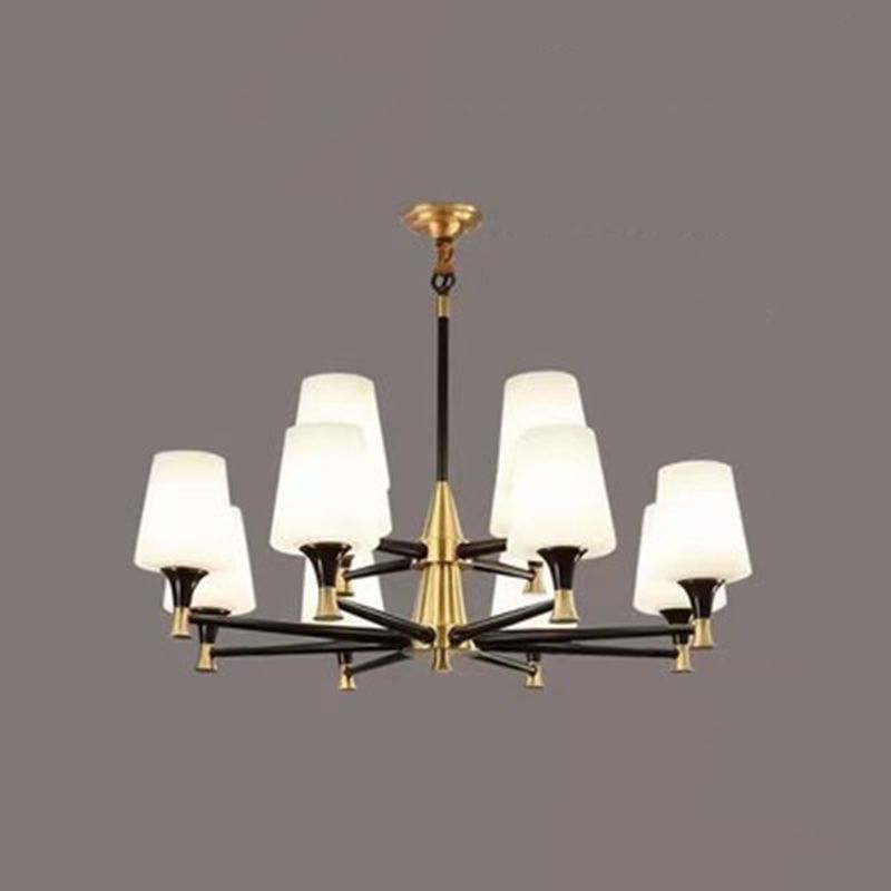 Cup Chandelier Light Fixture Traditional Opal Glass Pendant Lighting for Restaurant