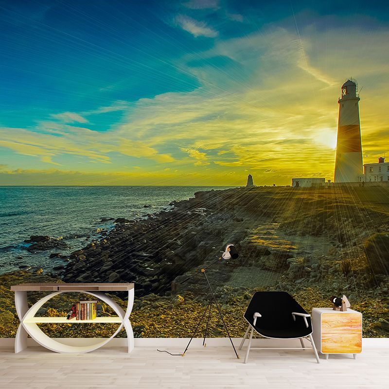 Papier peint Mural de photographie nautique, scène de phare, décor Mural de couleur douce pour salle de bains