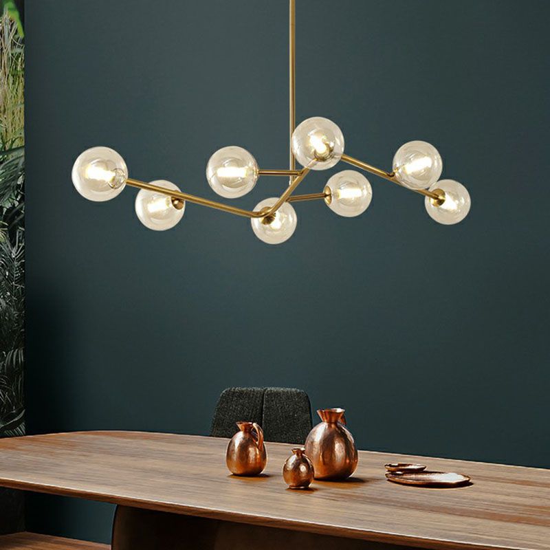 Molecule kroonluchter met messing afwerking Eenvoud 8 lampen Metalen ophanglamp met bolglazen kap