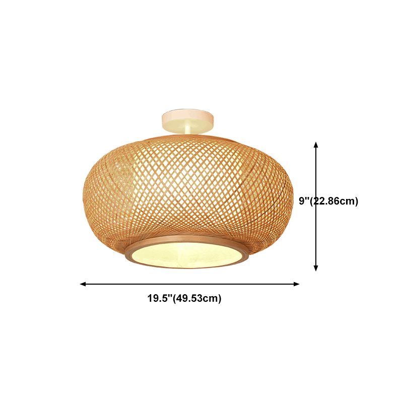 Luminaire rond en bambou pour montage au plafond, semi-encastré beige d'Asie