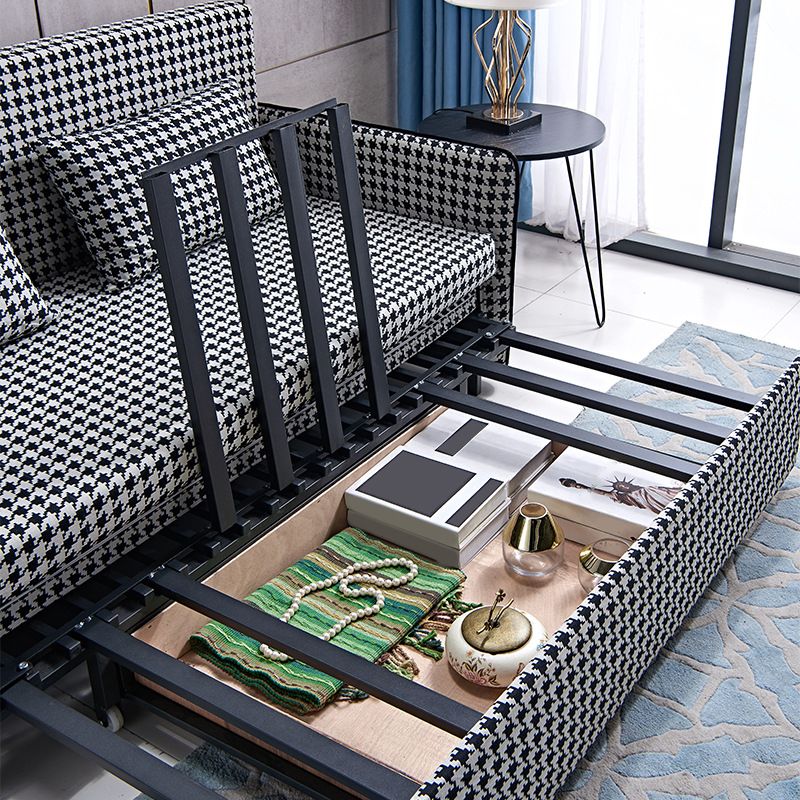 30.70" Wide Linen Convertible Sofa Storage Sleeper Sofa Bed in Black and White