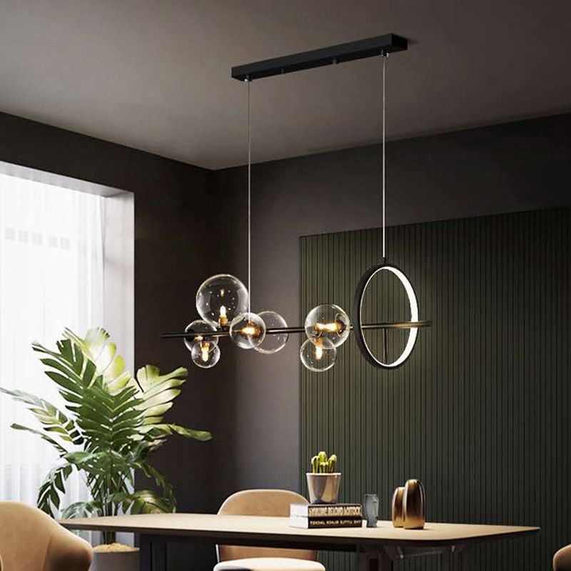 Luces de lámparas de la isla contemporánea Sphere Glass Island Lights en negro