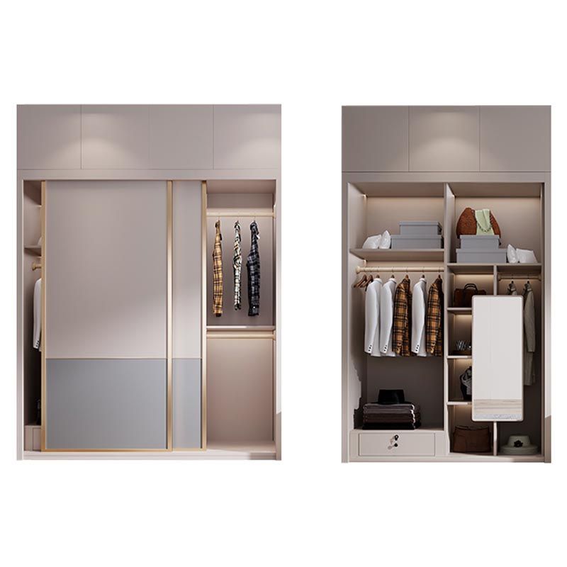 White Modern High Gloss Armoire Wood Armoire with Shelves and Drawers Storage Cabinet