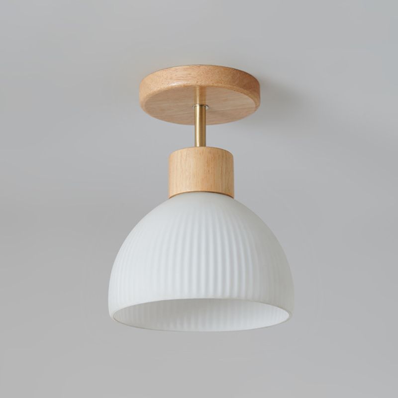 Contemporary Dome Flush Light Fixture Wood 1 Light Flush Mount Ceiling Fixture in Brown