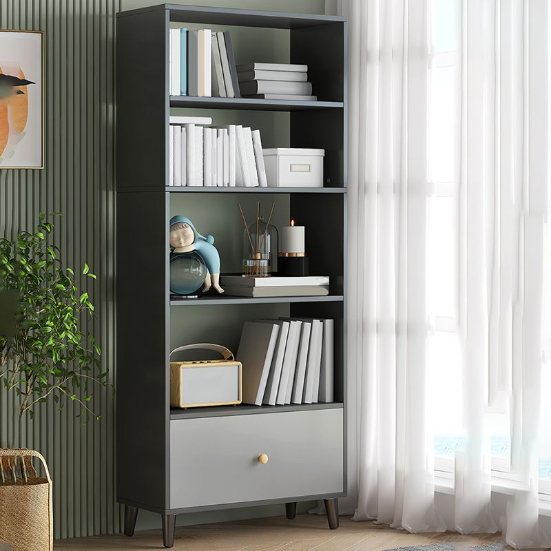 Gray Engineered Wood Bookcase Open Back with Shelves Bookshelf Vertical