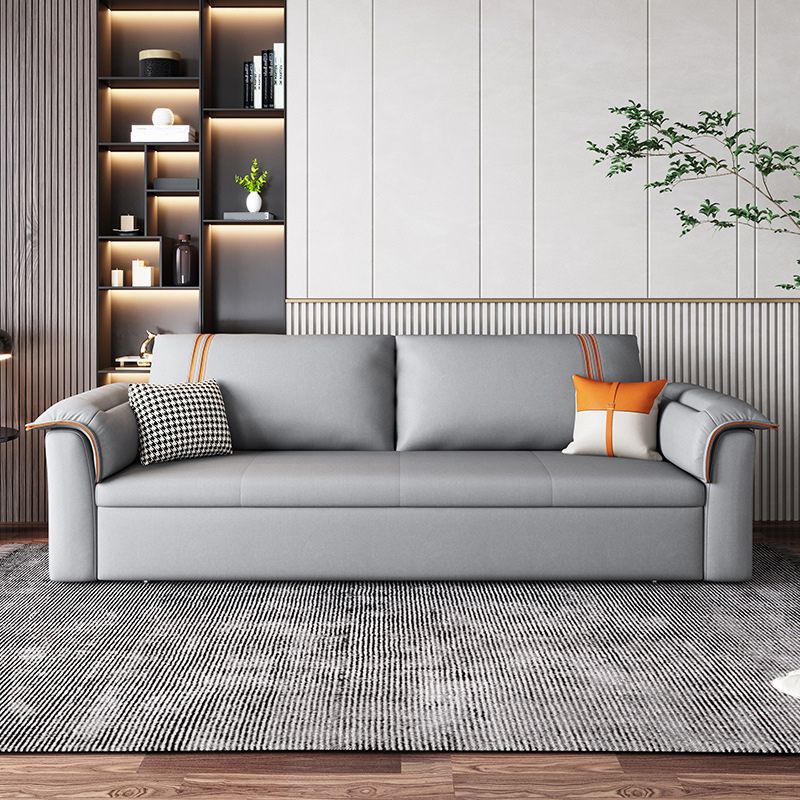 Scandinavian Faux Leather Sleeper Pillow Top Arms Sofa Bed with Storage