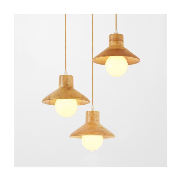 Coolie Shade Hanging Light with Linear/Round Canopy Modern Wooden Pendant Light in Beige for Kid Room