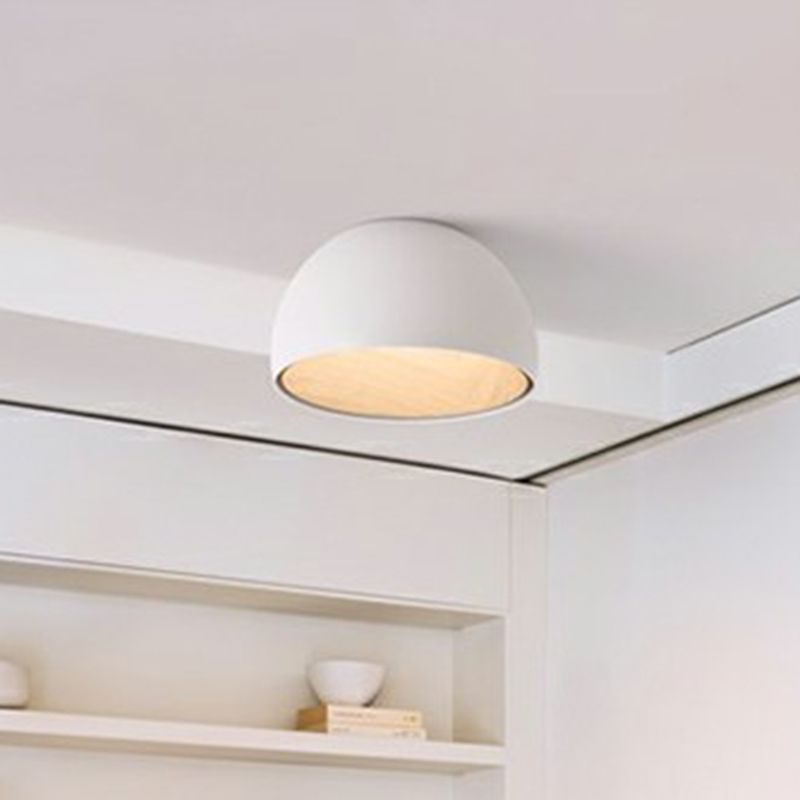 Minimalist Dome Flush Mount Lamp Metal Corridor LED Ceiling Flush Light with Wood Grain Inner