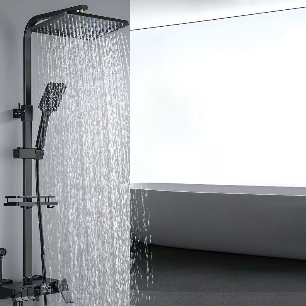 Square Metal Shower System Volume Control Dual Shower Head Shower Faucet with Shower Arm