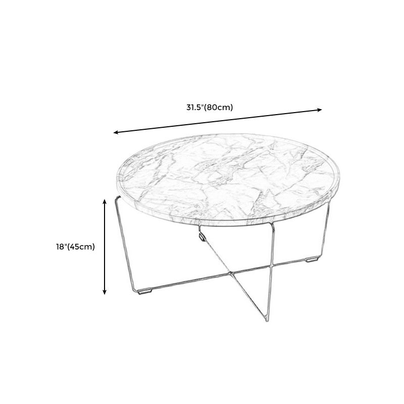 Cross Leg Base Design White/grey Faux Wood Top Metal Iron Round Coffee Table