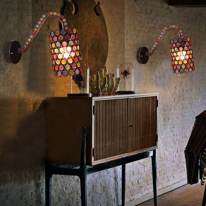 Rust 1 Head Sconce Light Fixture Art Deco Metal Cylinder Wall Lamp Shade for Restaurant