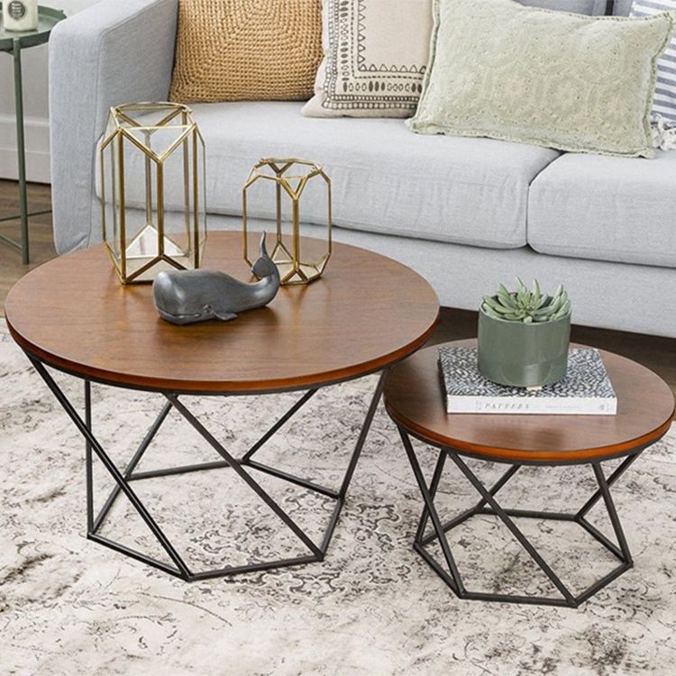 Modern Round Wood Frame Coffee Table Brown Finish Cocktail Table