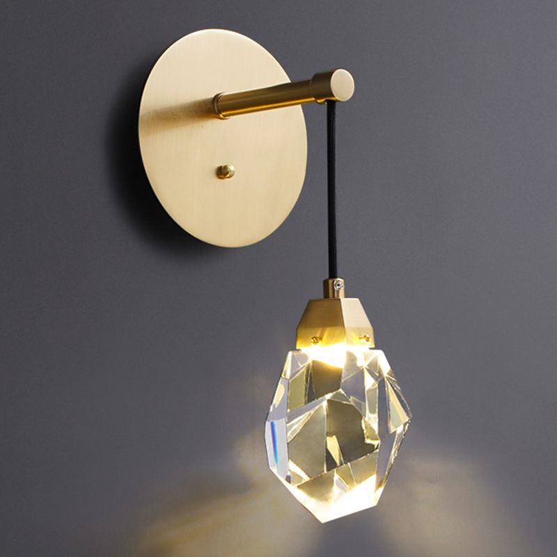 Unique Shade Crystal Wall Sconce Modern Style Single Light Wall Mounted Light in Brass