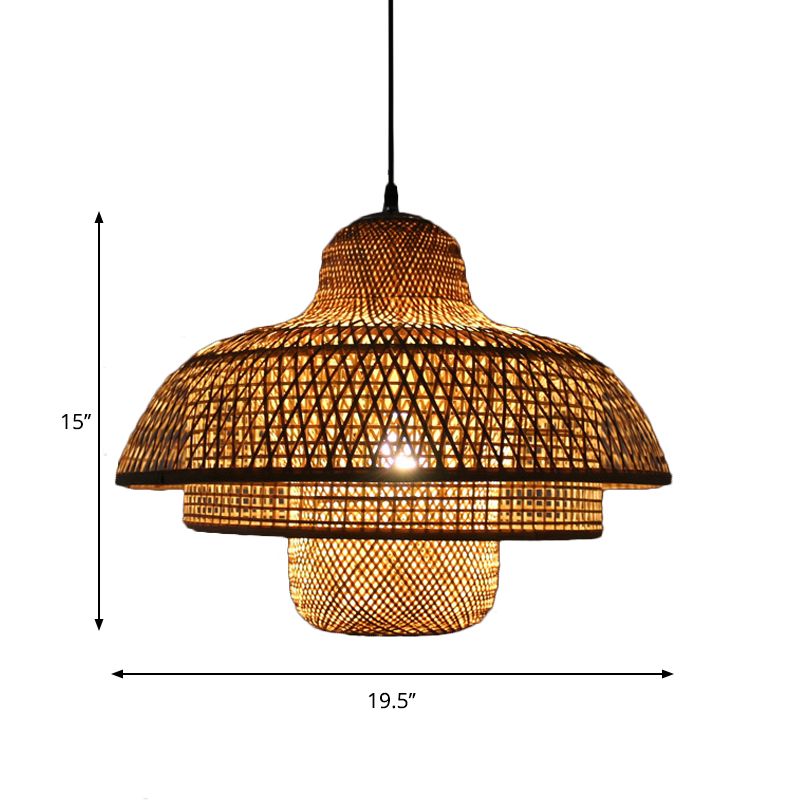 Rustic Tiered Hanging Light Bamboo 1 Bulb Ceiling Pendant Lamp in Wood for Living Room