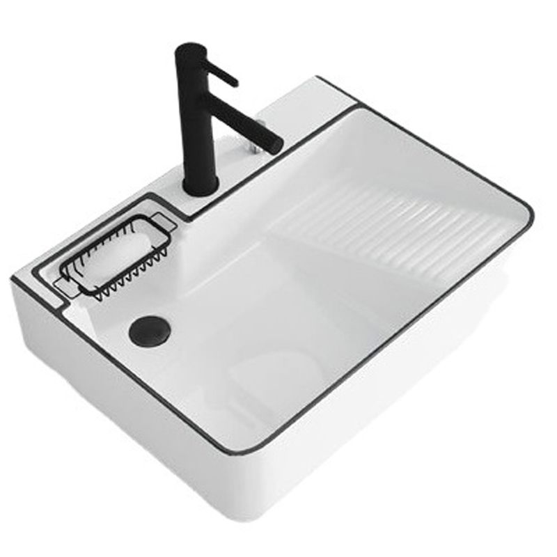 Modern Bathroom Sink Porcelain Right Basin with Pop-Up Drain and Faucet Wash Stand