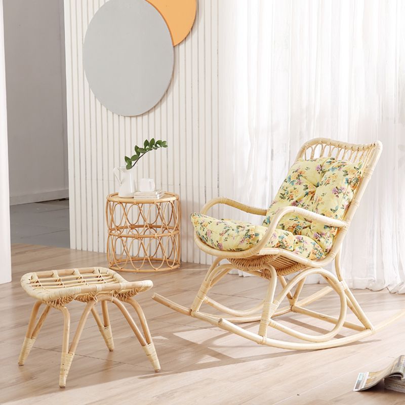 Natural Rattan Rocking Accent Chair Contemporary Reclining Rocker Chair for Living Room