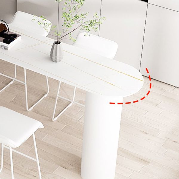 Round Corners Stone Top Bar Table Metal Base Pub Table for Kitchen