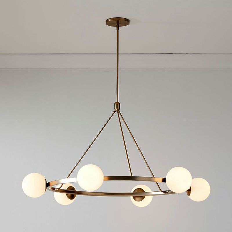 Minimalist Circular Chandelier Pendant Light Milky Ball Glass Living Room Ceiling Hand Lamp
