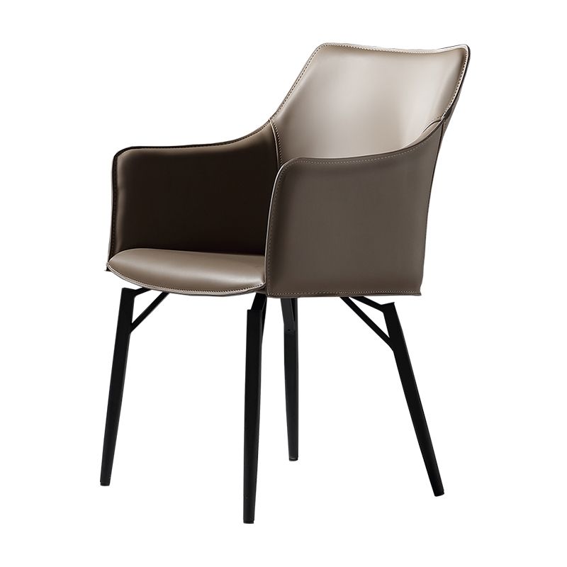 Indoor Faux Leather Dining Arm Chair Metal Frame Arm Chair in Gray