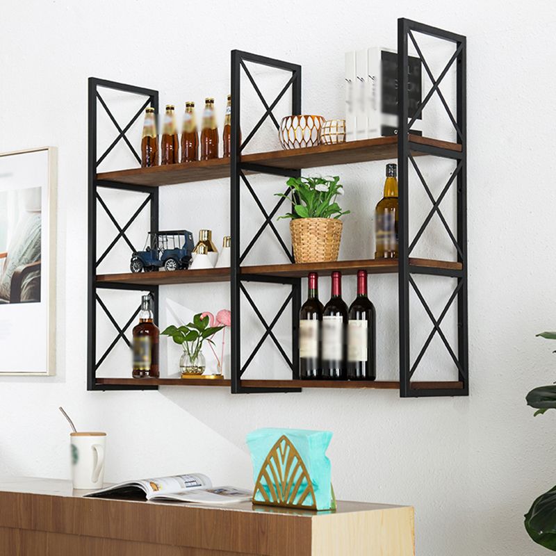 Industrial Style Wooden Bookshelf Wall Mounted Shelf Bookcase