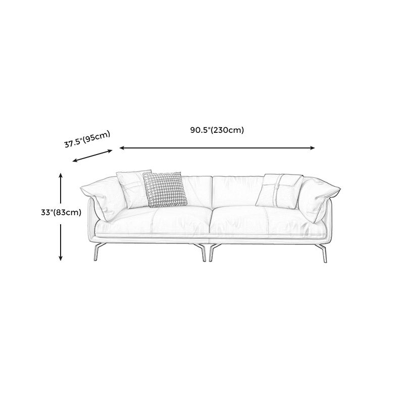 Stationary Stain Resistant Genuine Leather Living Room Pillow Top Arm Sofa