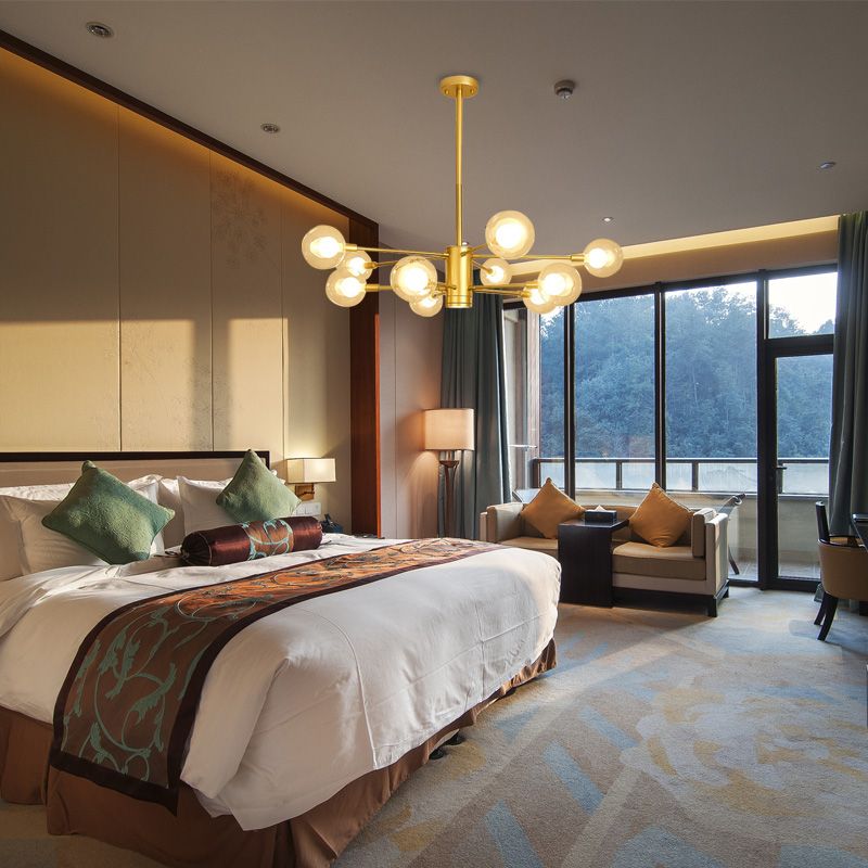 Klarer Glaskugel Kronleuchter mit radialem Design modernist 10/12/16 Lichter hängen Leuchte in Gold