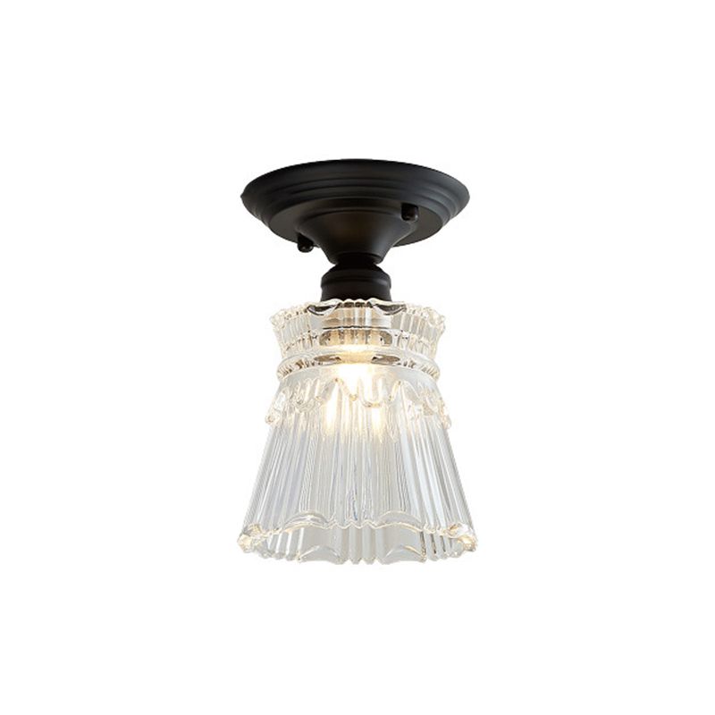 Luminaire semi-encastré à une lumière ondulée/large évasée, luminaire industriel en verre texturé transparent noir