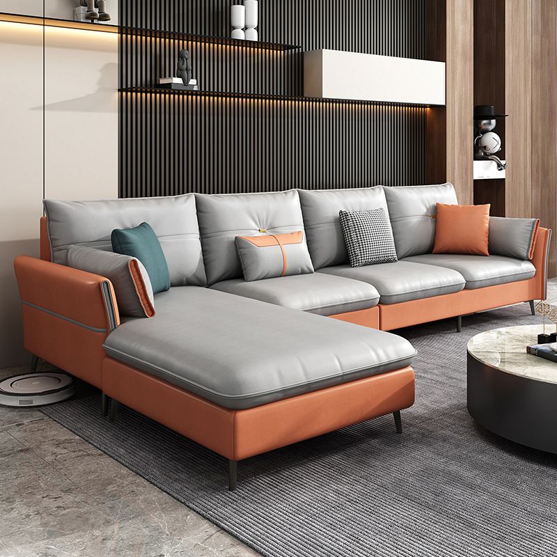 Tufted Flared Arm 5-Seat Sectional Faux Leather Sectional for Living Room