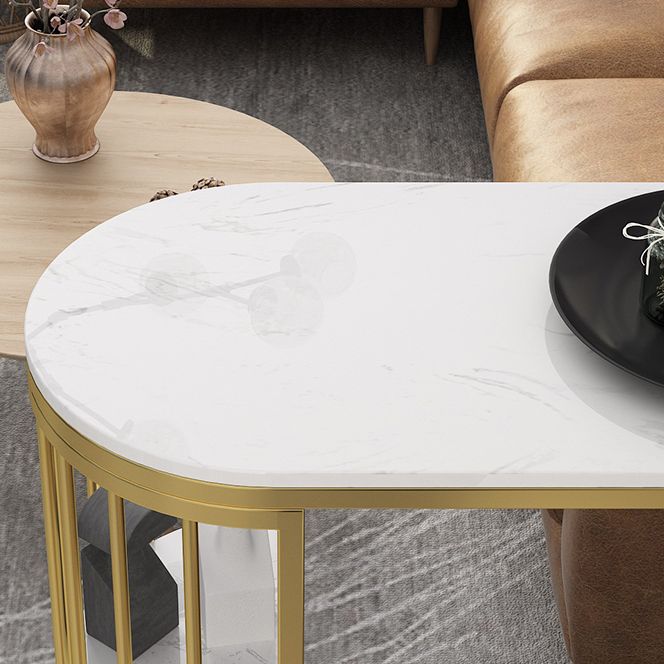 1/3 Pieces Glam Iron Bar Table Set White Faux Marble Top Bistro Set with Shelf