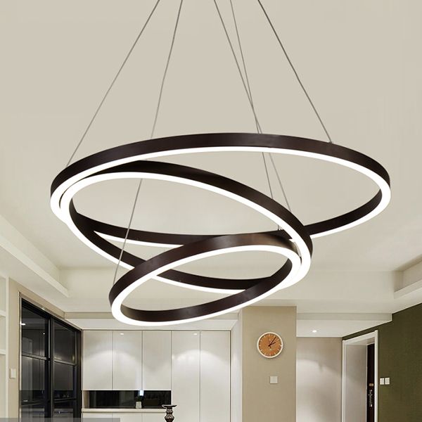 Brown Hoop Chandelier Contemporary 1/2/3-Ring Acrylic LED Ceiling Light Fixture in Warm/White Light