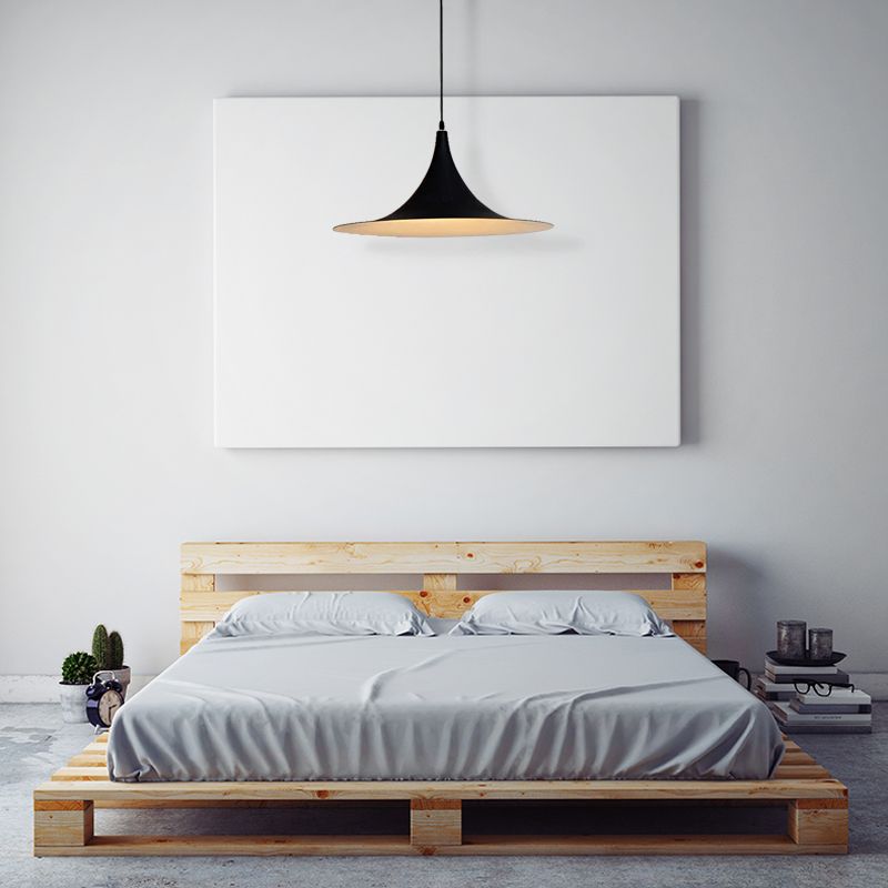 1 tête de plafond suspendue avec une nuance évasée d'éclairage de pendentif de chambre à coucher contemporain métallique en blanc / noir