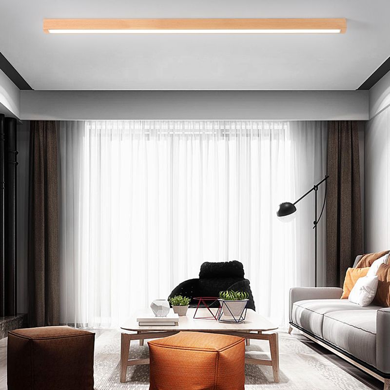 Wood Linear Shade Flush Ceiling Light Modern Style 1 Light Flush Mount Fixture in Brown