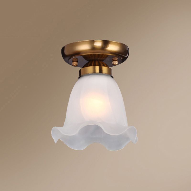 1 Glühbirne gefrostete weiße Glas Flush Leuchte rustikale Blumenzimmer Deckenhalterung Leuchte