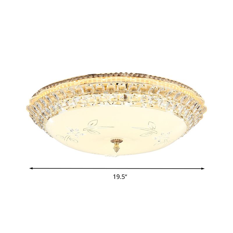 Cupola White Glass Massimale Light Moderno LED Gold Flush Mount Lighting Fixture con Crystal Accent, 12 "/16" /19.5 " W