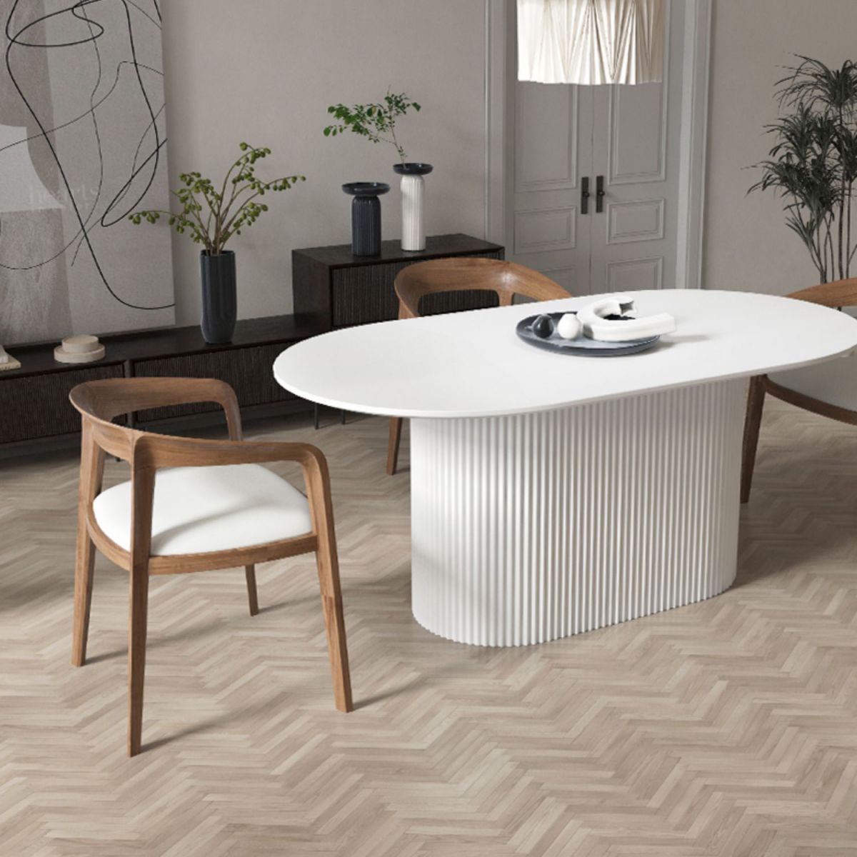 Oval Pedestal Base Dining Table Contemporary Dinette Table for Home