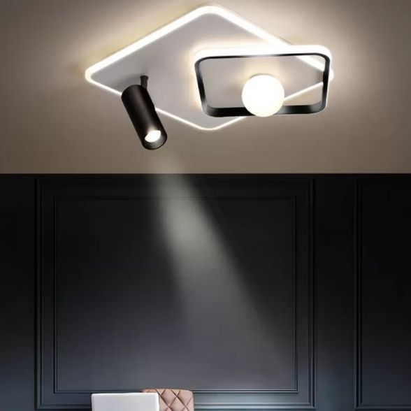 Modern Style Metal Ceiling Mounted Fixture Bedroom Flush Light with 1 Spotlight