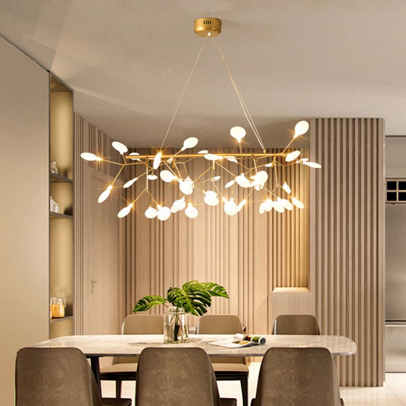 Minimalist Tree Branch LED Hanging Light Metallic Dining Room Island Ceiling Light in Gold