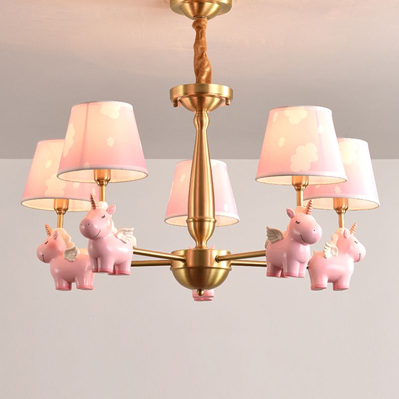 Kinderstil Bucket Suspension Light Stoff Kinderzimmer Kronleuchter Licht mit Harzeinicorn